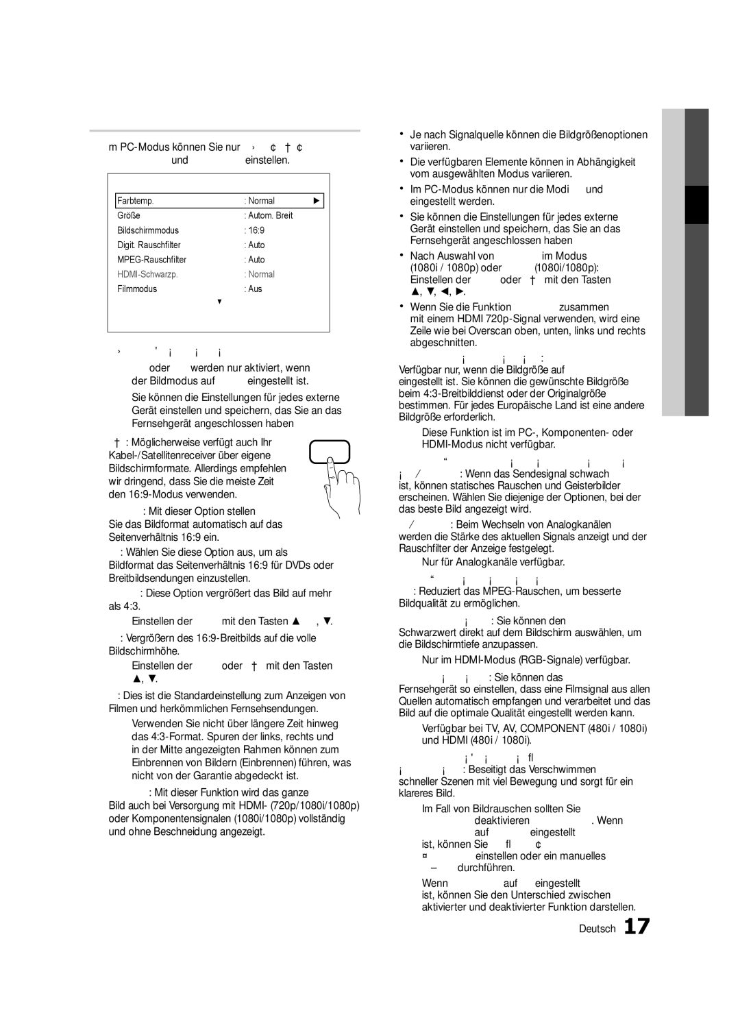 Samsung UE32C6000RWXXH, UE40C6000RWXXN, UE37C6000RWXXN, UE46C6000RWXXN, UE40C6000RWXZG, UE37C6000RWXZG manual Bildoptionen 