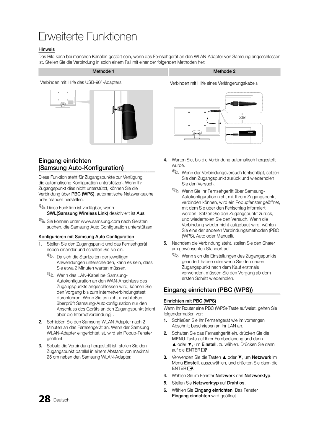 Samsung UE37C6000RWXZG manual Eingang einrichten Samsung Auto-Konfiguration, Eingang einrichten PBC WPS, Sie den Versuch 