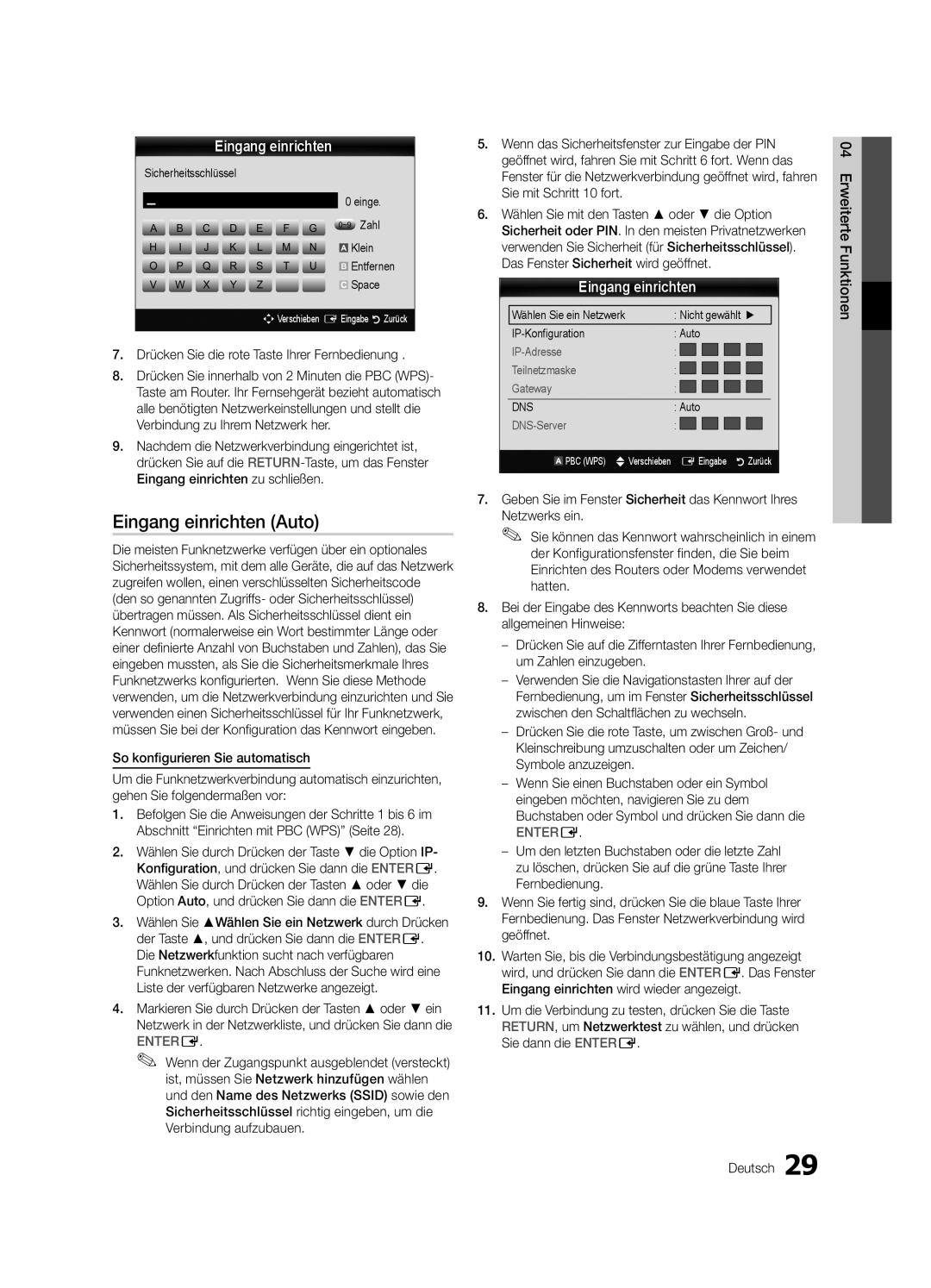 Samsung UE32C6000RWXXN manual Drücken Sie die rote Taste Ihrer Fernbedienung, Sicherheitsschlüssel Einge, Klein, Space 