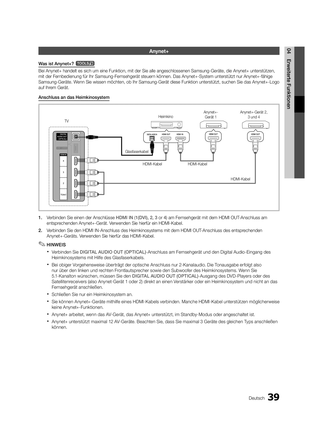 Samsung UE55C6000RWXZF, UE40C6000RWXXN, UE37C6000RWXXN, UE46C6000RWXXN, UE40C6000RWXZG manual Heimkino, HDMI-KabelHDMI-Kabel 