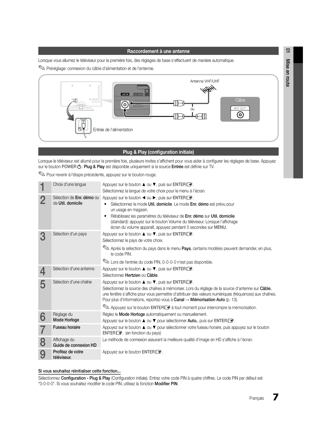 Samsung UE55C6000RWXXN, UE40C6000RWXXN, UE37C6000RWXXN manual Raccordement à une antenne, Plug & Play configuration initiale 