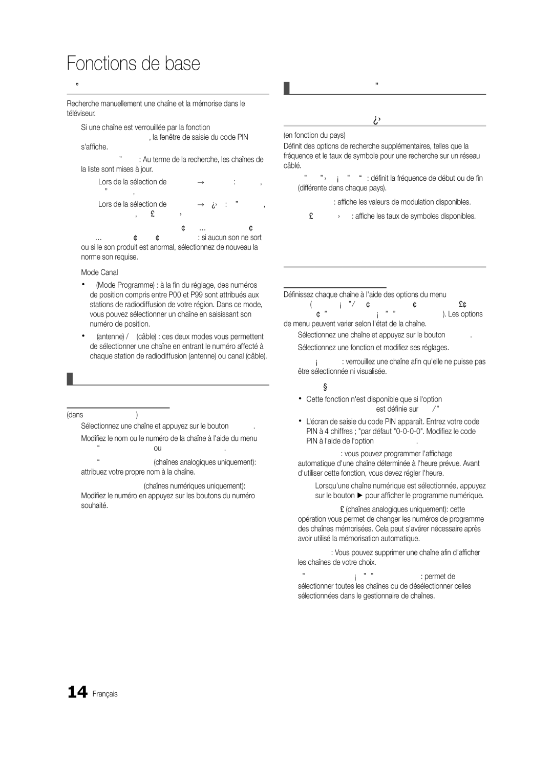 Samsung UE32C6000RWXZF manual Mémorisation Manuelle, Option de rech. de câble, Edition des chaînes, Autres fonctionnalités 