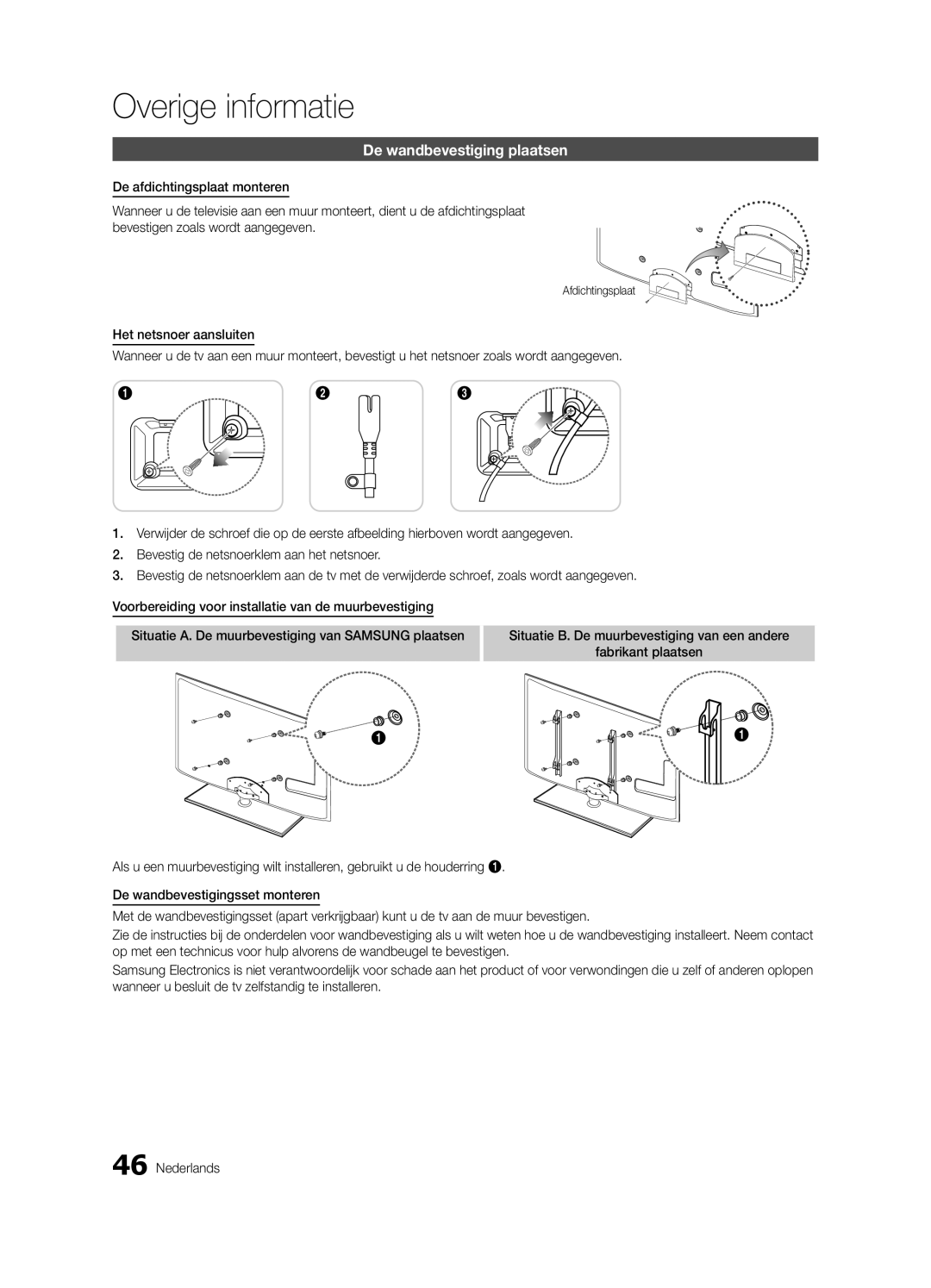 Samsung UE46C6000RWXZG, UE40C6000RWXXN, UE37C6000RWXXN, UE46C6000RWXXN manual De wandbevestiging plaatsen, Afdichtingsplaat 