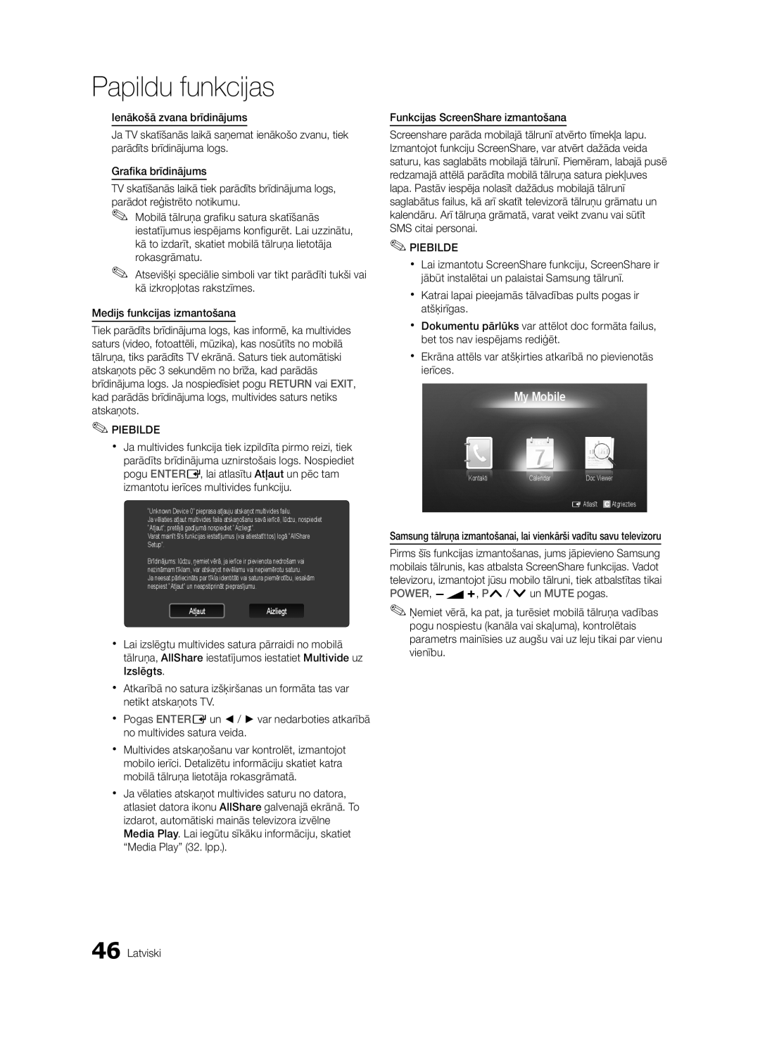 Samsung UE32C6500UWXBT, UE40C6510UWXBT, UE40C6500UWXBT, UE32C6510UWXBT, UE32C6530UWXBT, UE46C6500UWXBT manual AtļautAizliegt 