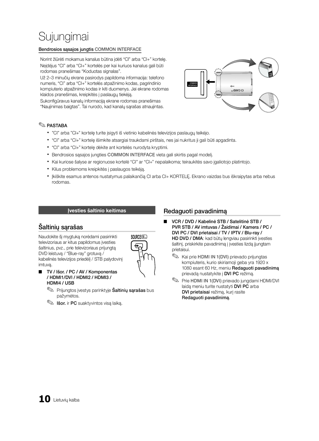 Samsung UE40C6530UWXBT, UE40C6510UWXBT, UE40C6500UWXBT Šaltinių sąrašas, Redaguoti pavadinimą, Įvesties šaltinio keitimas 