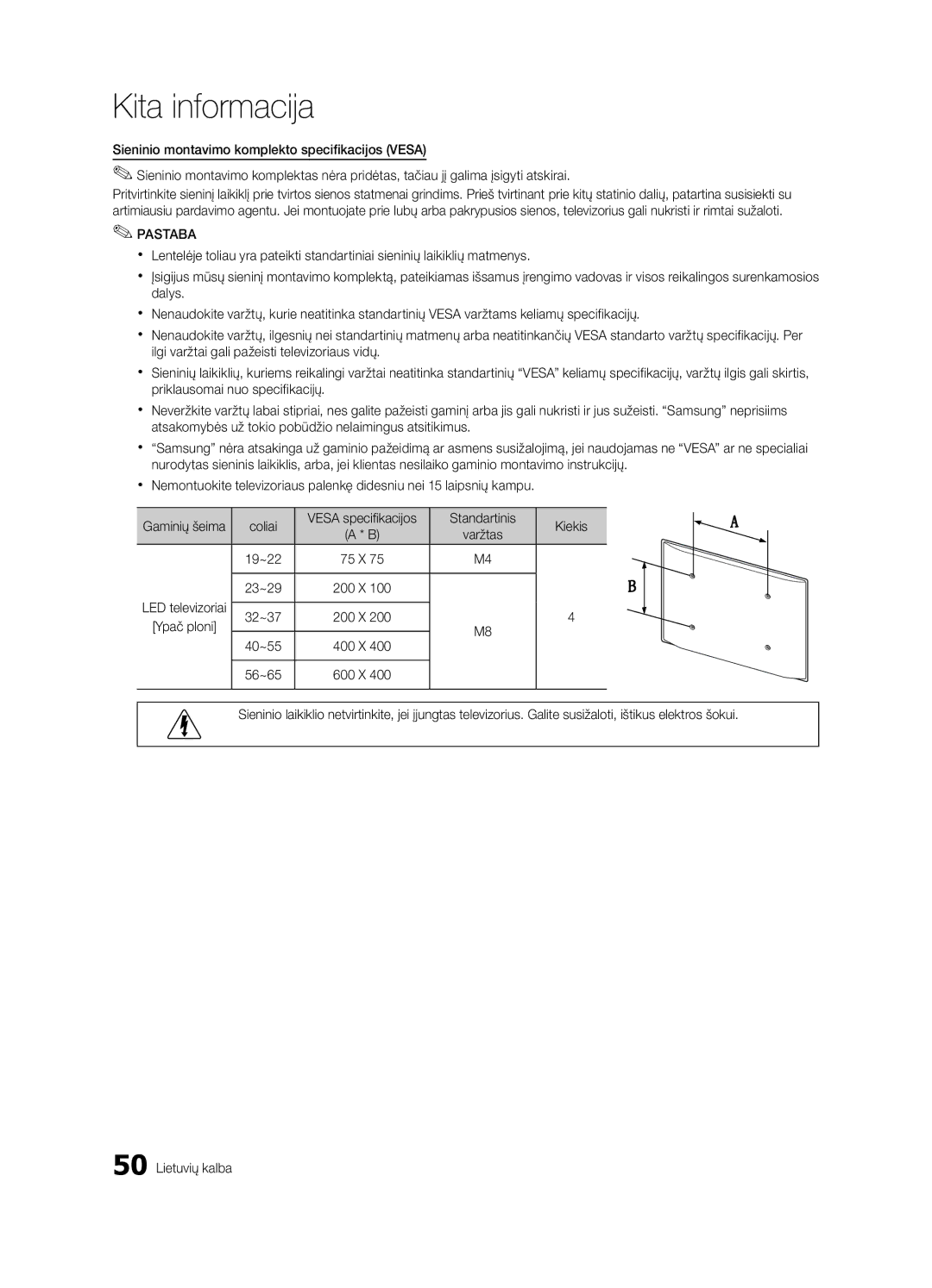 Samsung UE40C6530UWXBT, UE40C6510UWXBT, UE40C6500UWXBT, UE32C6510UWXBT, UE32C6530UWXBT manual Standartinis Kiekis, Varžtas 