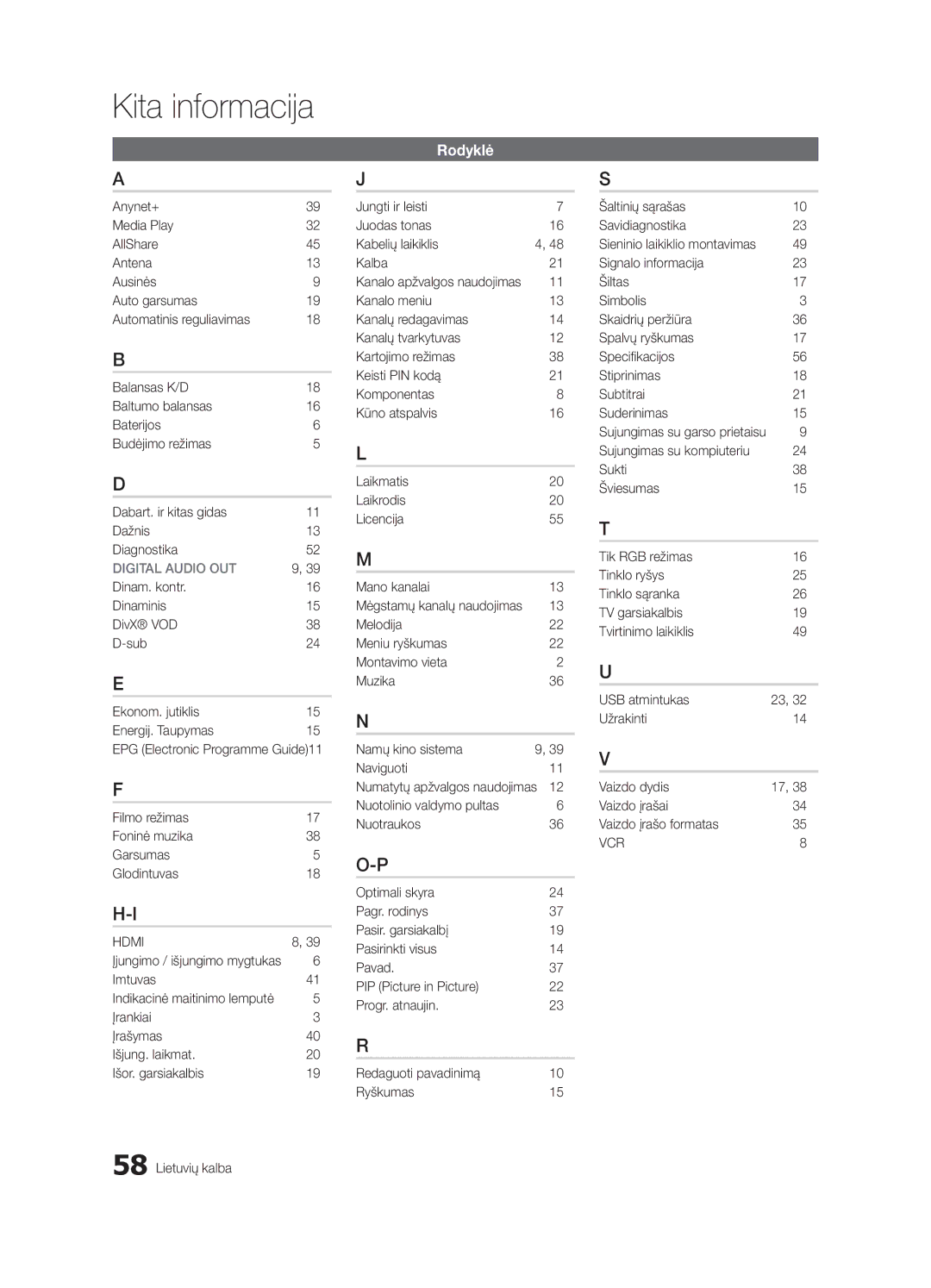 Samsung UE32C6500UWXBT manual Rodyklė, Filmo režimas Foninė muzika Garsumas Glodintuvas, Įjungimo / išjungimo mygtukas 