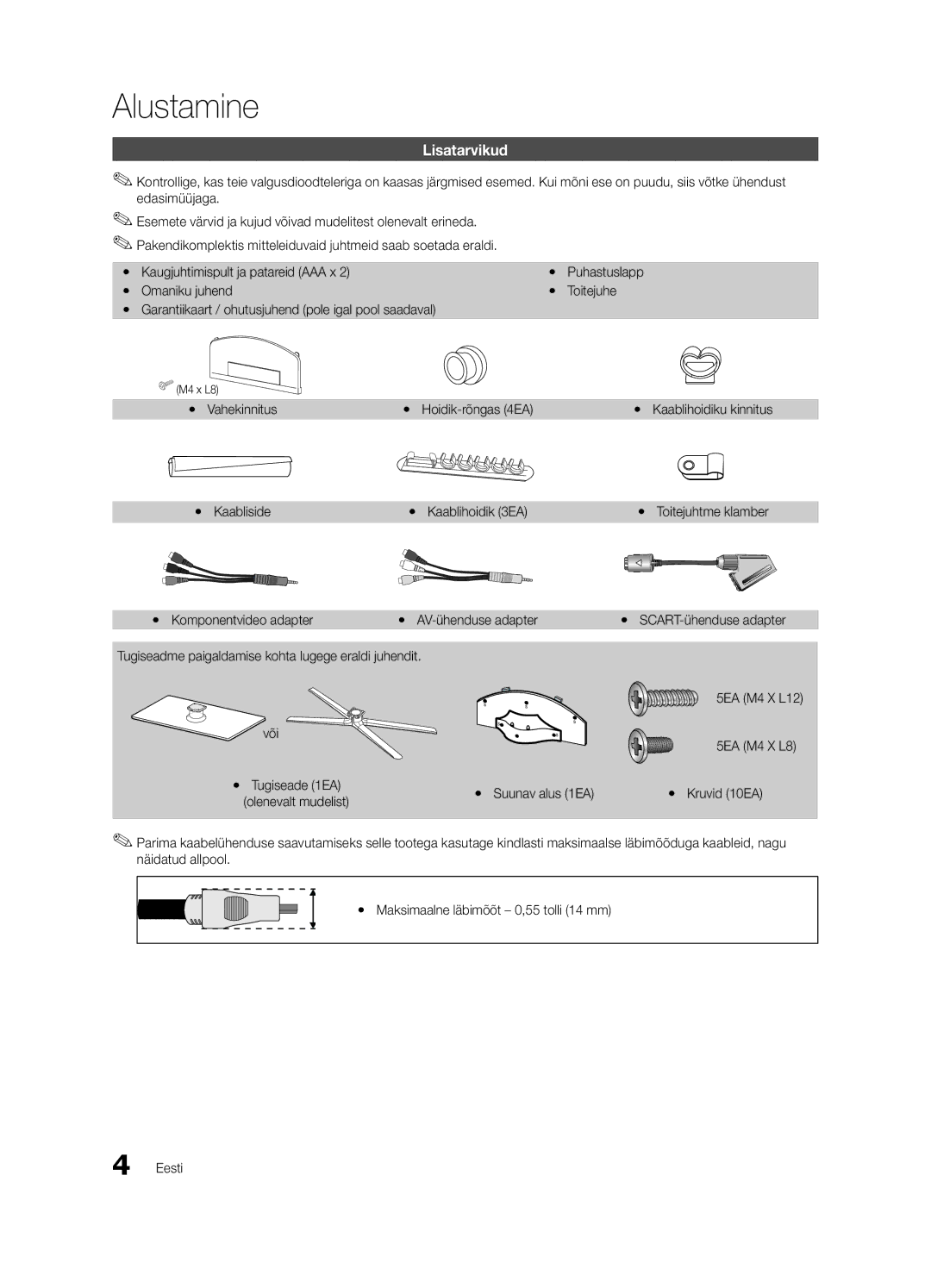 Samsung UE40C6510UWXRU, UE40C6510UWXBT, UE40C6500UWXBT, UE32C6510UWXBT, UE32C6530UWXBT manual Alustamine, Lisatarvikud 