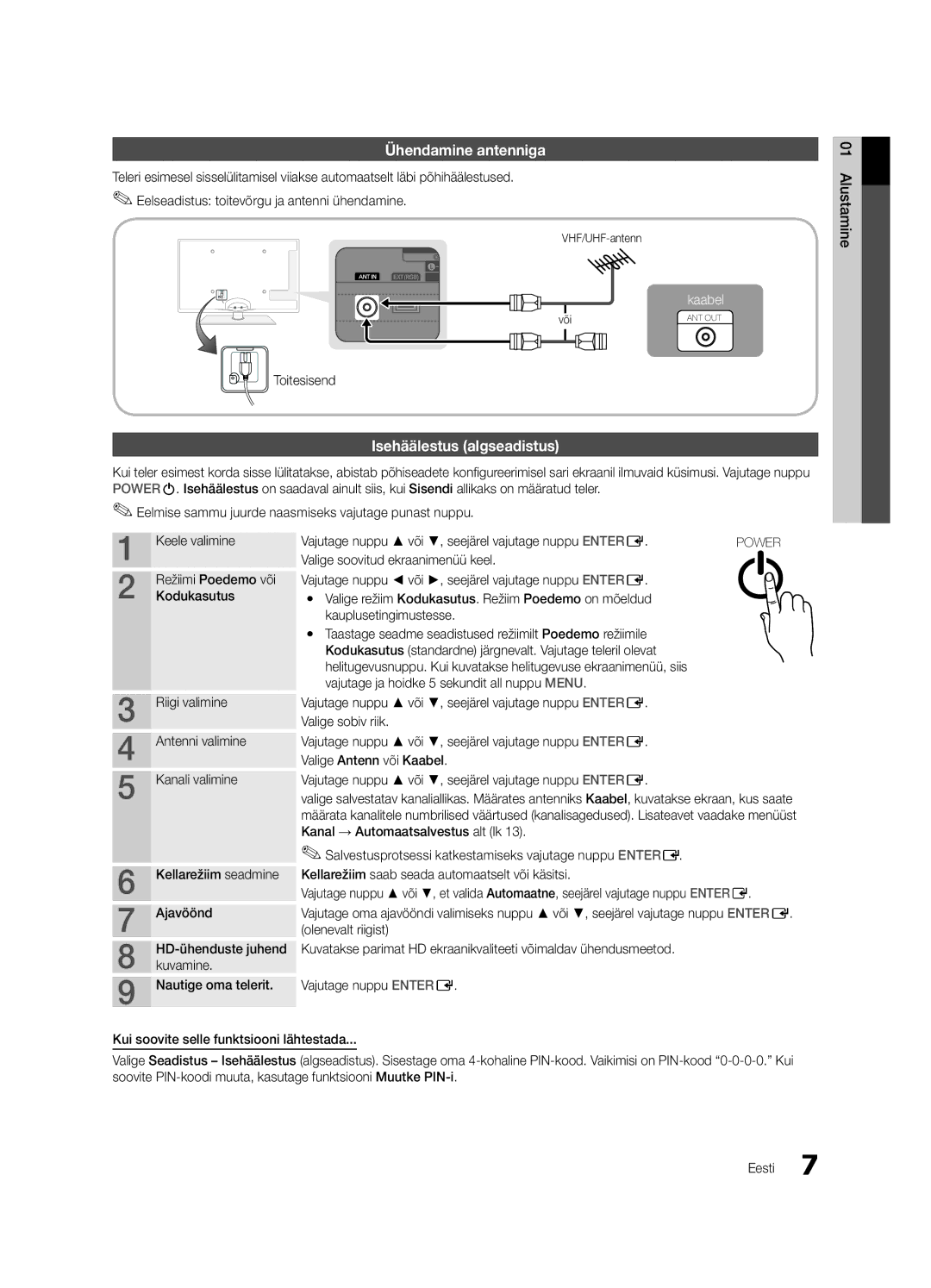 Samsung UE40C6500UWXBT, UE40C6510UWXBT, UE32C6510UWXBT, UE32C6530UWXBT manual Ühendamine antenniga, Isehäälestus algseadistus 