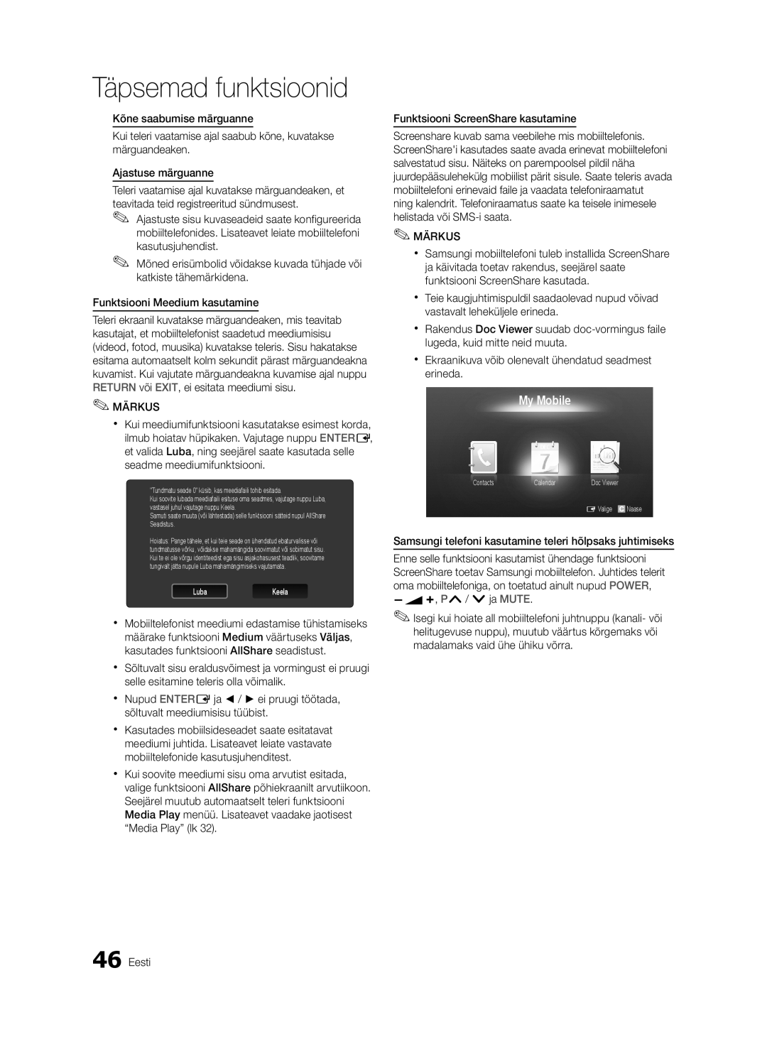 Samsung UE40C6510UWXBT, UE40C6500UWXBT, UE32C6510UWXBT manual Xx Ekraanikuva võib olenevalt ühendatud seadmest erineda 