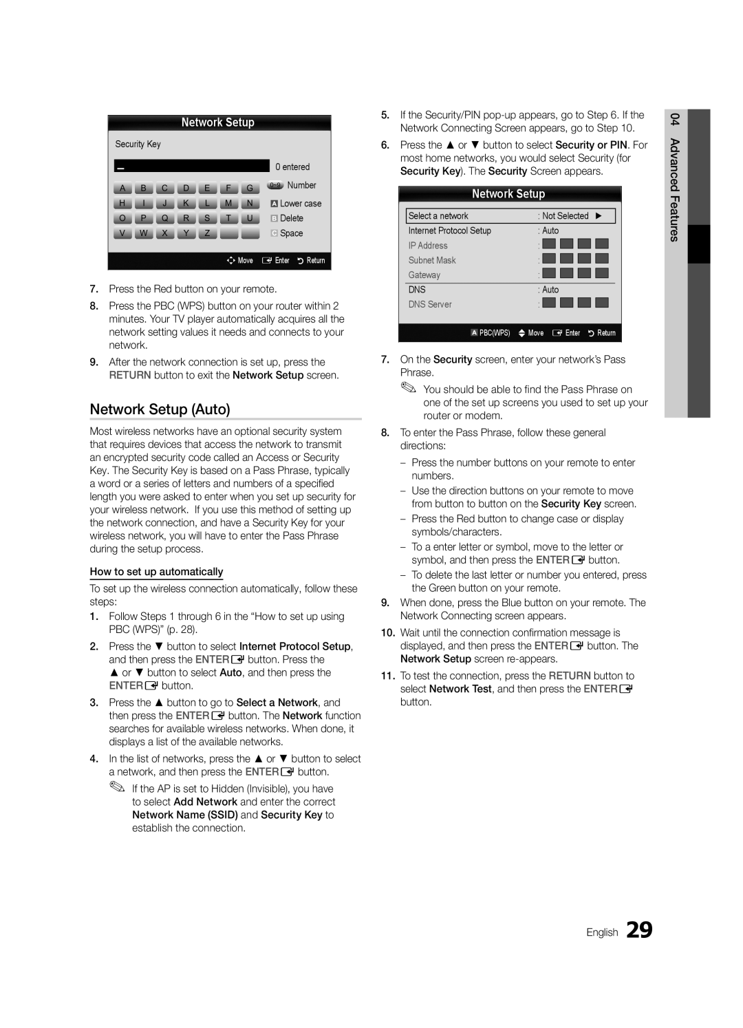 Samsung UE32C6510UWXRU manual Or button to select Auto, and then press the ENTEREbutton, Security Key Entered ~9 Number 