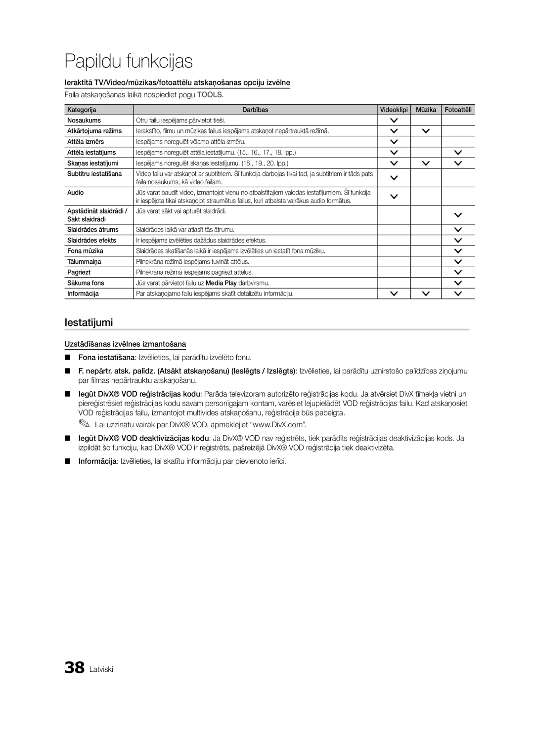 Samsung UE40C6530UWXBT, UE40C6510UWXBT, UE40C6500UWXBT, UE32C6510UWXBT Iestatījumi, Faila nosaukums, kā video failam Audio 