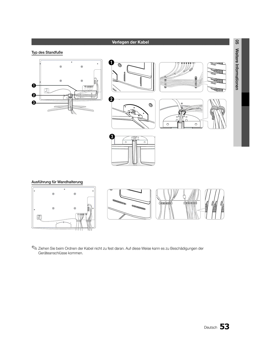 Samsung UE46C6990VSXZG, UE40C6990VSXZG, UE55C6990VSXZG manual Verlegen der Kabel 