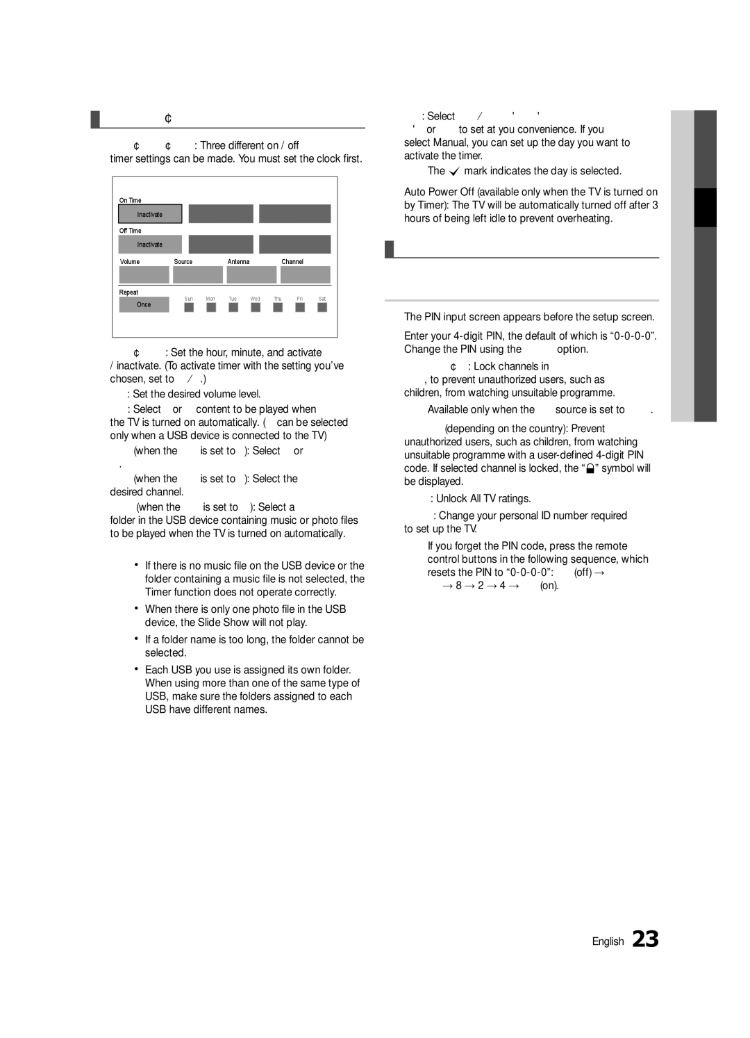 Samsung UE55C6990VSXZG, UE40C6990VSXZG, UE46C6990VSXZG manual Security, Setting the On / Off Timer, Locking Programmes 