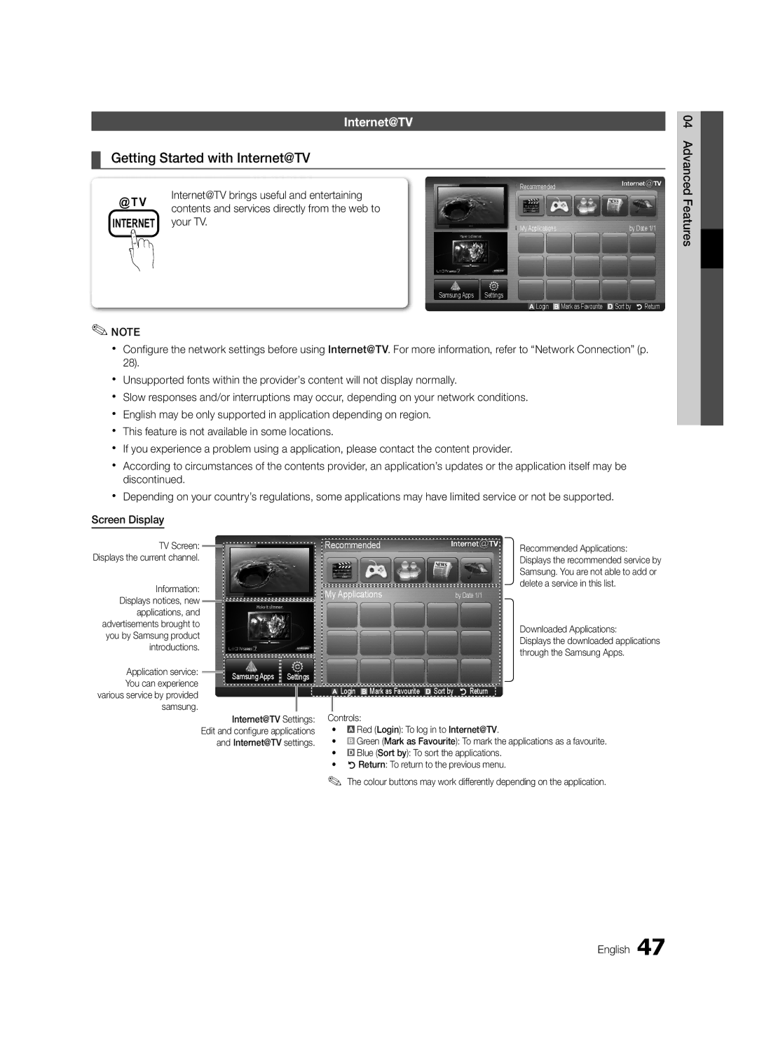 Samsung UE55C6990VSXZG, UE40C6990VSXZG, UE46C6990VSXZG manual Getting Started with Internet@TV 