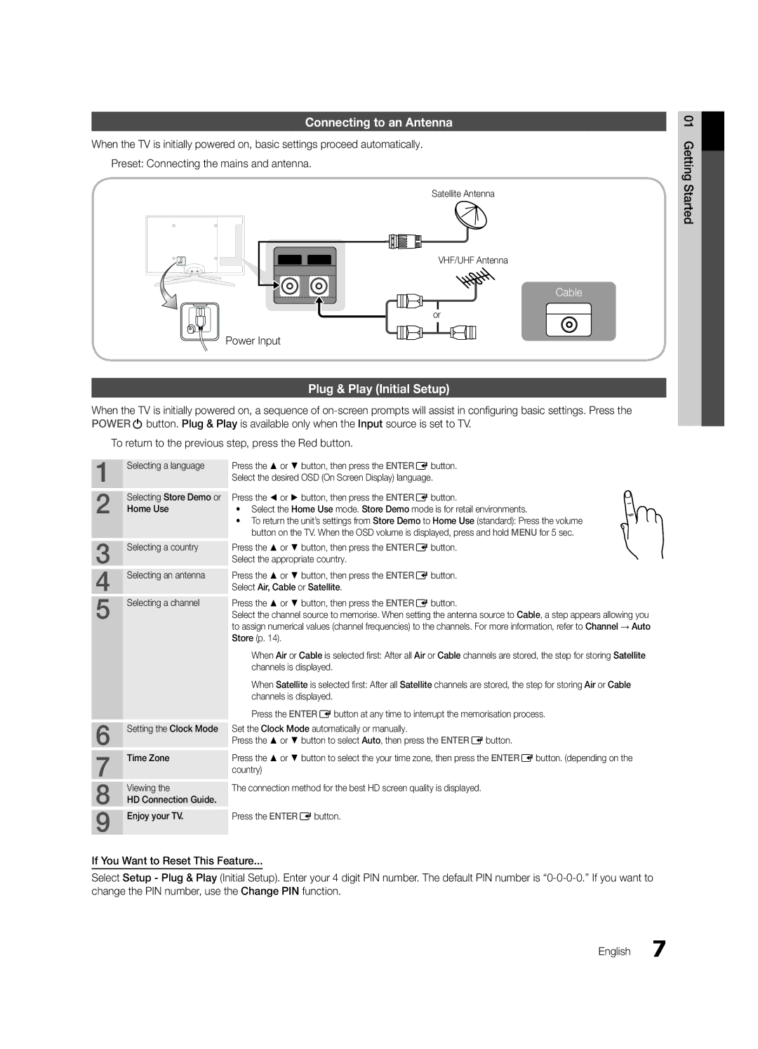 Samsung UE46C6990VSXZG, UE40C6990VSXZG, UE55C6990VSXZG Connecting to an Antenna, Plug & Play Initial Setup, Power Input 