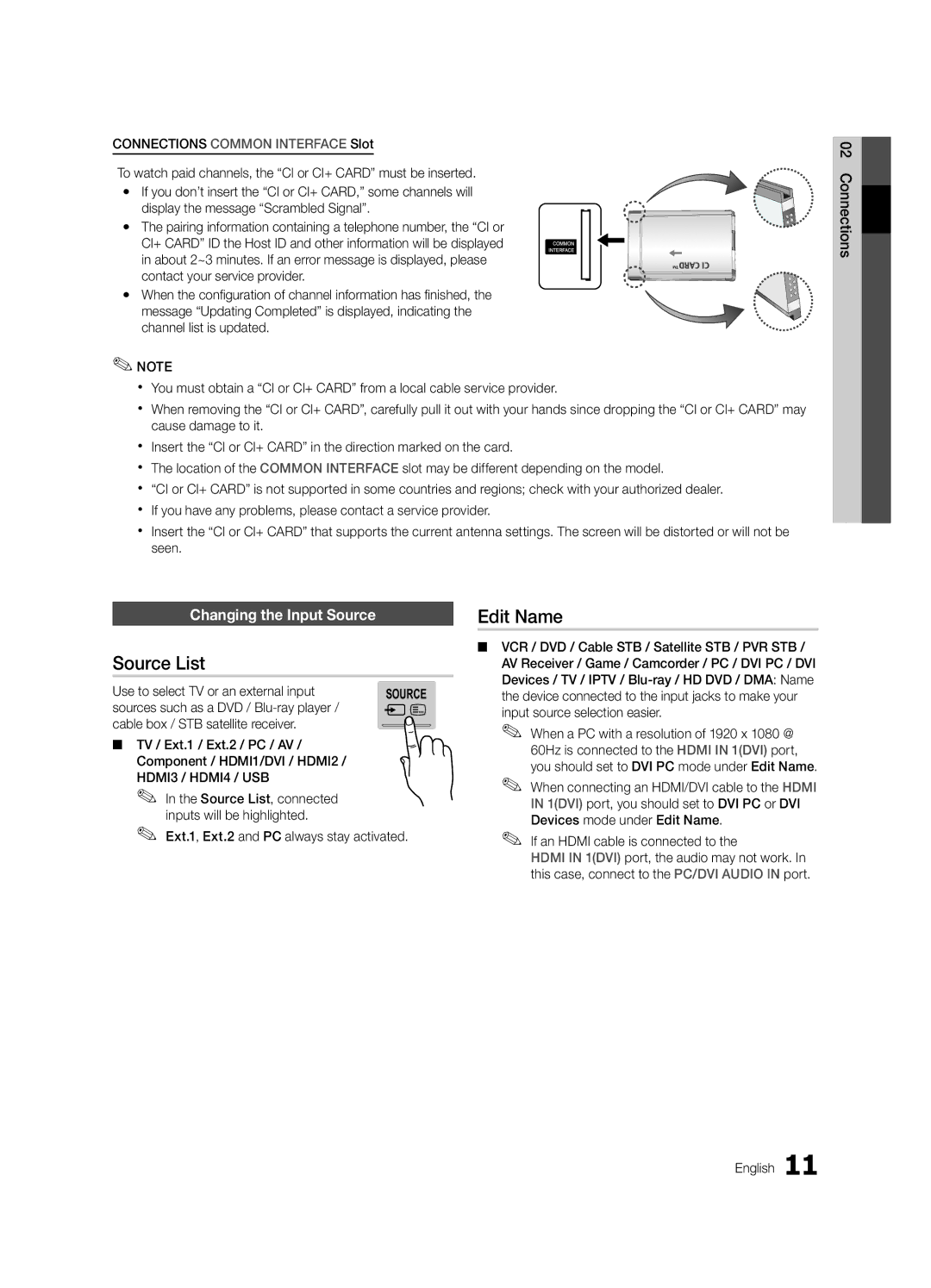 Samsung UE46C7000WKXXU, UE40C7000WKXXU manual Source List, Edit Name, Changing the Input Source 