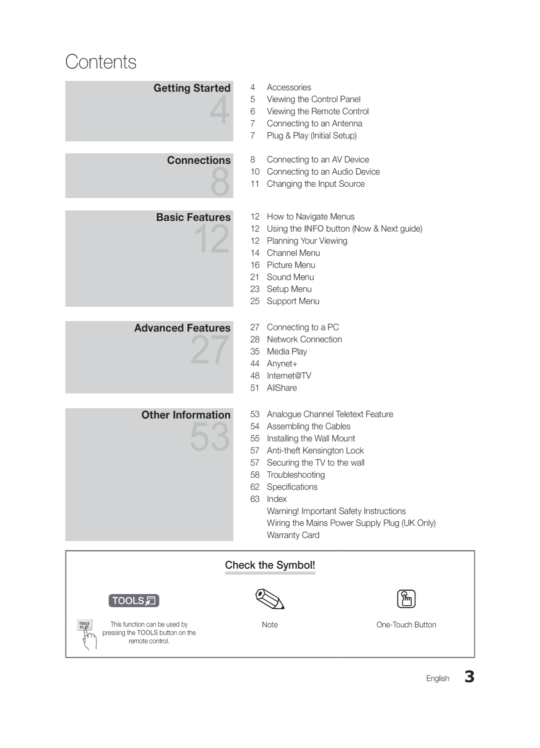 Samsung UE46C7000WKXXU, UE40C7000WKXXU manual Contents 