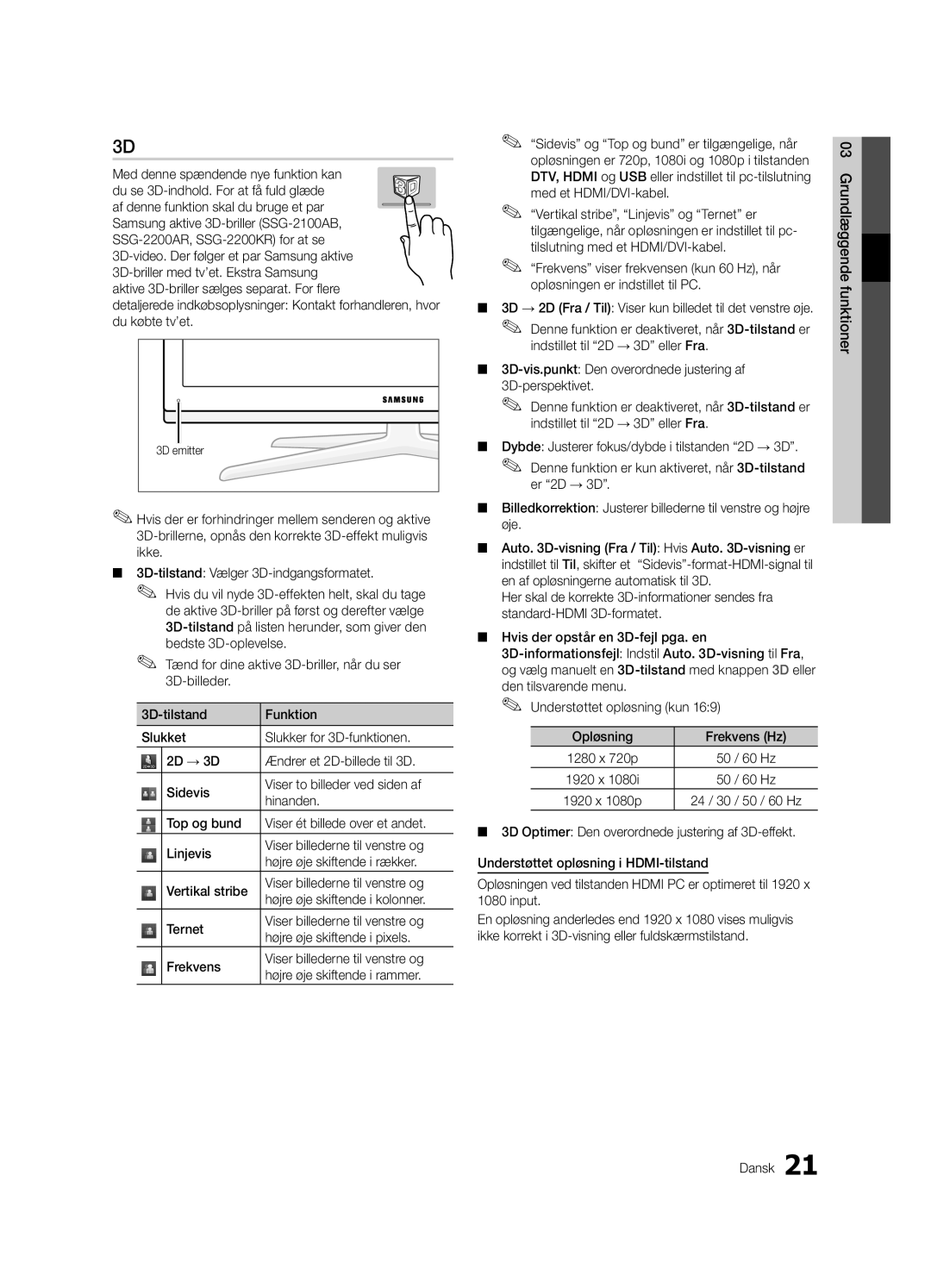 Samsung UE40C8000XKXXU, UE40C8790XSXZG, UE40C8700XSXZG, UE40C8700XSXXN manual Med denne spændende nye funktion kan, 3D emitter 