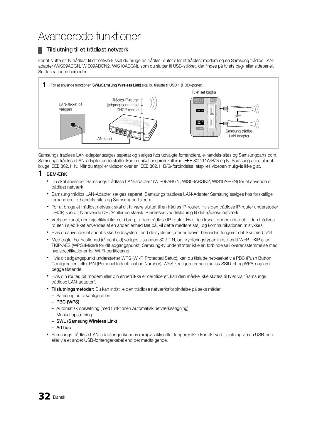 Samsung UE40C8000XPXZT, UE40C8790XSXZG, UE40C8700XSXZG, UE40C8700XSXXN, UE40C8700XSXZF Tilslutning til et trådløst netværk 