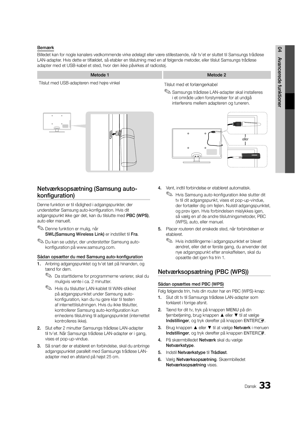 Samsung UE40C8000XKXXU, UE40C8790XSXZG, UE40C8700XSXZG, UE40C8700XSXXN, UE40C8700XSXZF manual Netværksopsætning PBC WPS 