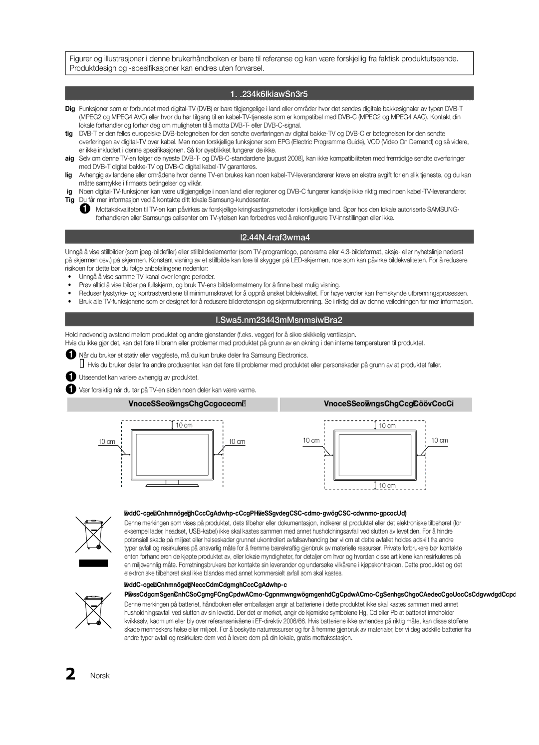 Samsung UE40C8700XSXXN, UE40C8790XSXZG, UE40C8700XSXZG, UE40C8700XSXZF, UE40C8000XPXZT Installasjon med et veggfeste, Norsk 