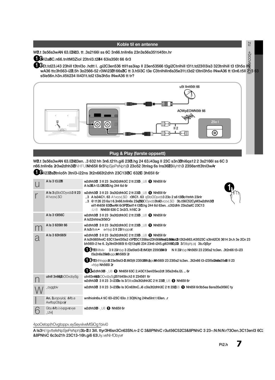 Samsung UE55C8705XSXXE, UE40C8790XSXZG, UE40C8700XSXZG, UE40C8700XSXXN manual Koble til en antenne, Plug & Play første oppsett 