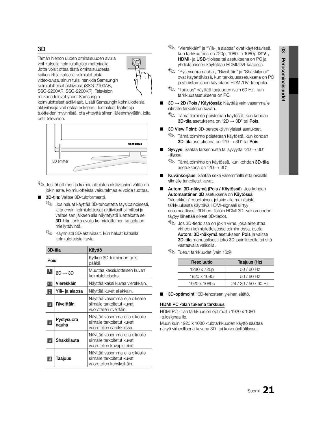 Samsung UE40C8700XSXZG manual Tämän hienon uuden ominaisuuden avulla, 3D View Point 3D-perspektiivin yleiset asetukset 