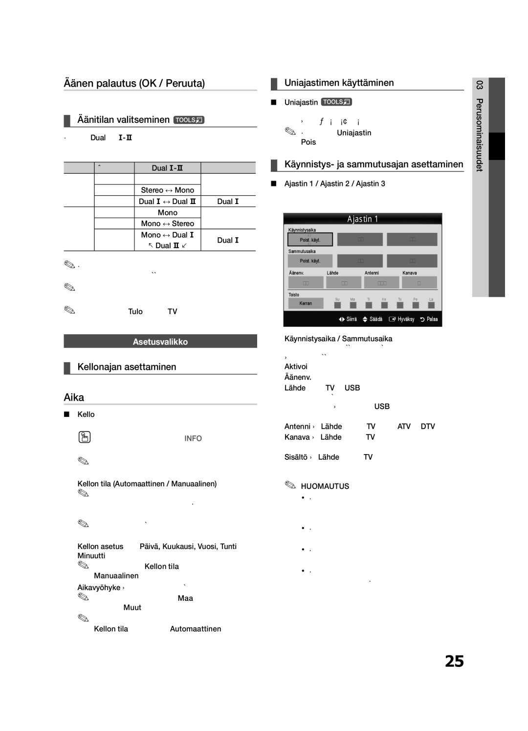 Samsung UE40C8000XKXXU, UE40C8790XSXZG, UE40C8700XSXZG, UE40C8700XSXXN, UE40C8700XSXZF manual Äänen palautus OK / Peruuta, Aika 