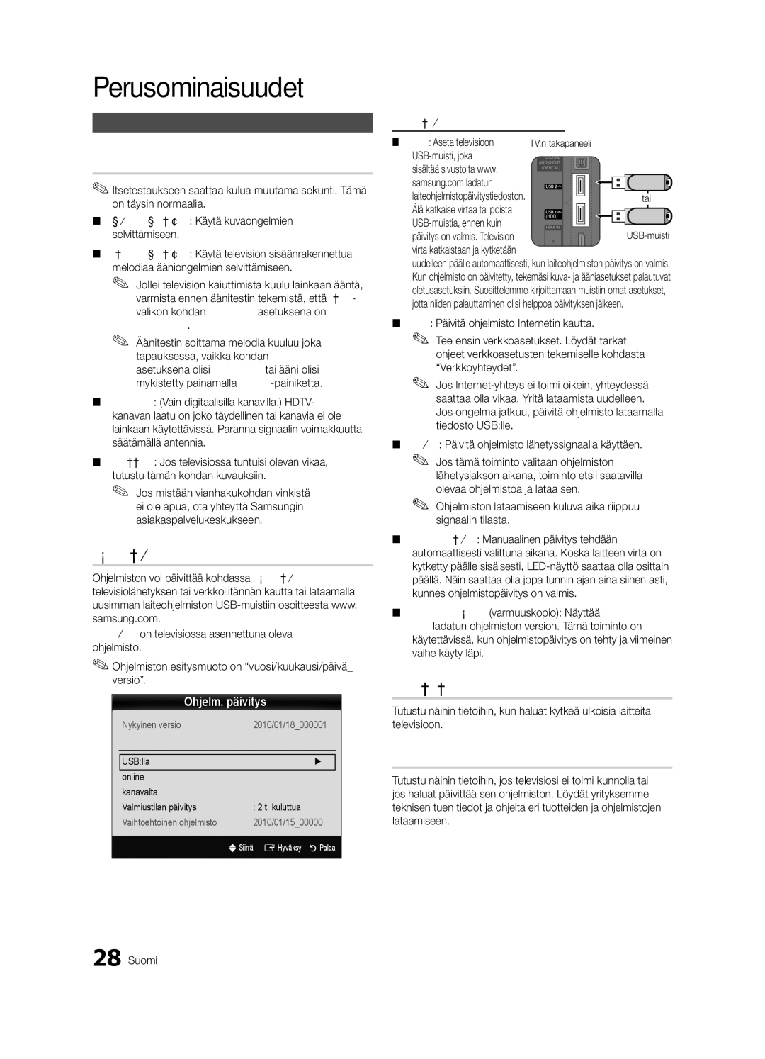 Samsung UE40C8705XSXXE, UE40C8790XSXZG manual Itsediagnoosi, Ohjelm. päivitys, HD-liitäntäopas, Samsung-yhteystiedot 