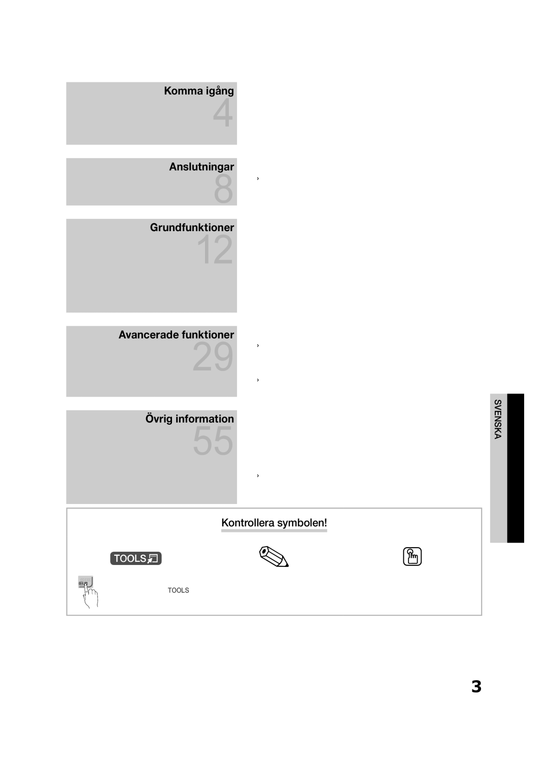 Samsung UE55C8705XSXXE, UE40C8790XSXZG manual Innehåll, Kontrollera symbolen, Text-tv-funktion för analog kanal, Obs 