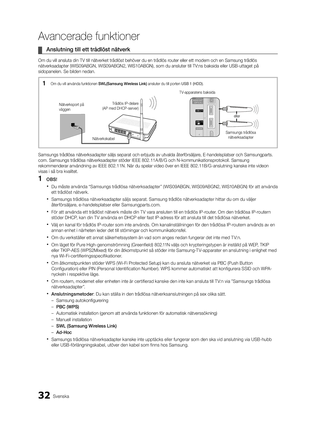 Samsung UE40C8790XSXZG, UE40C8700XSXZG, UE40C8700XSXXN, UE40C8700XSXZF, UE40C8000XPXZT Anslutning till ett trådlöst nätverk 