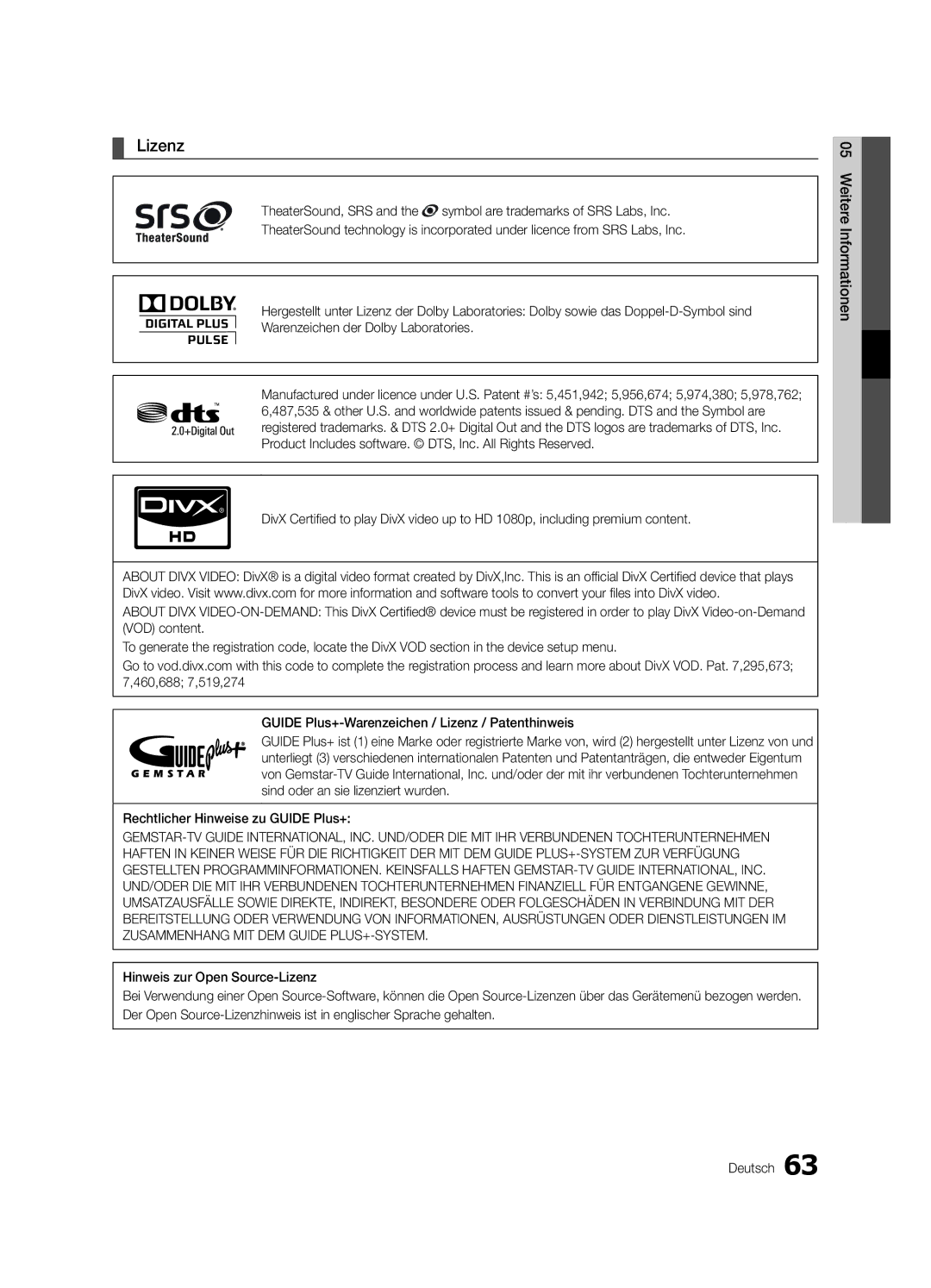 Samsung UE65C8790XSXZG, UE40C8790XZXZG manual Lizenz 