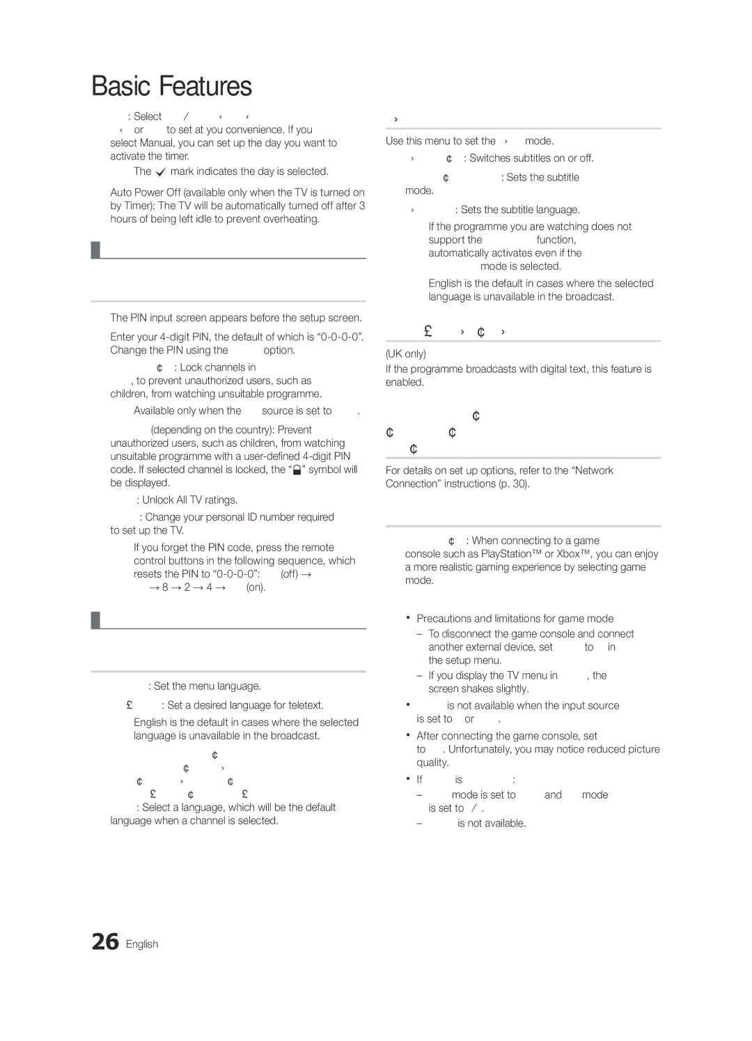 Samsung UE40C8790XZXZG, UE65C8790XSXZG manual Security, Language, Subtitle, Digital Text Disable / Enable, General 