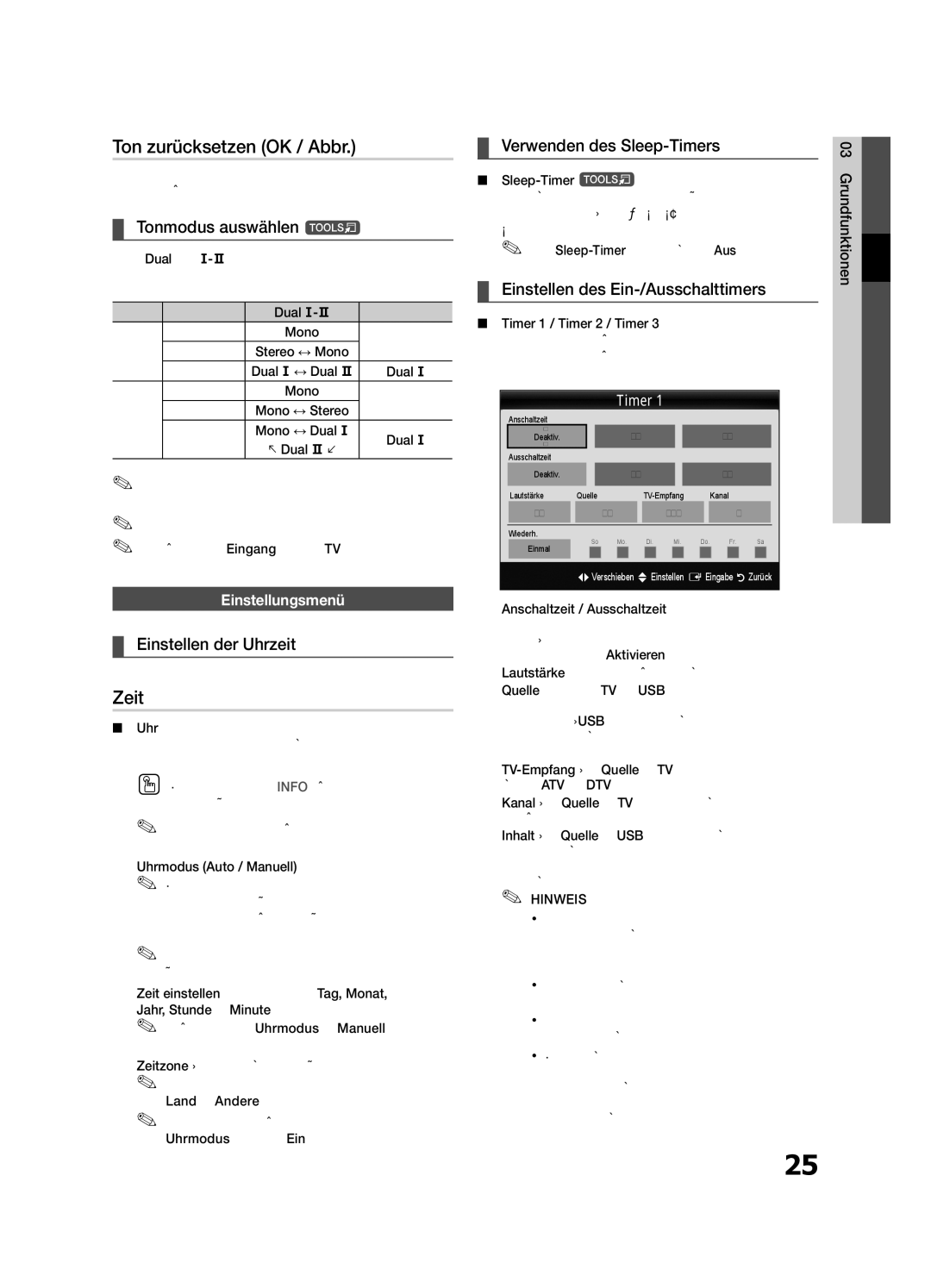 Samsung UE65C8790XSXZG, UE40C8790XZXZG manual Ton zurücksetzen OK / Abbr, Zeit 