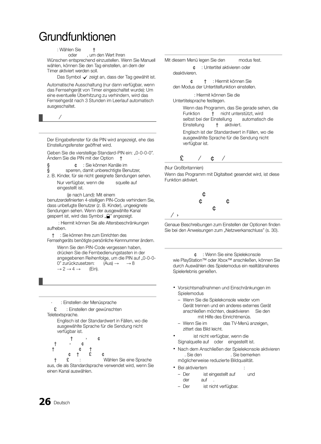 Samsung UE40C8790XZXZG, UE65C8790XSXZG Sicherheit, Sprache, Untertitel, Digitaltext Deaktivieren / Aktivieren, Allgemein 