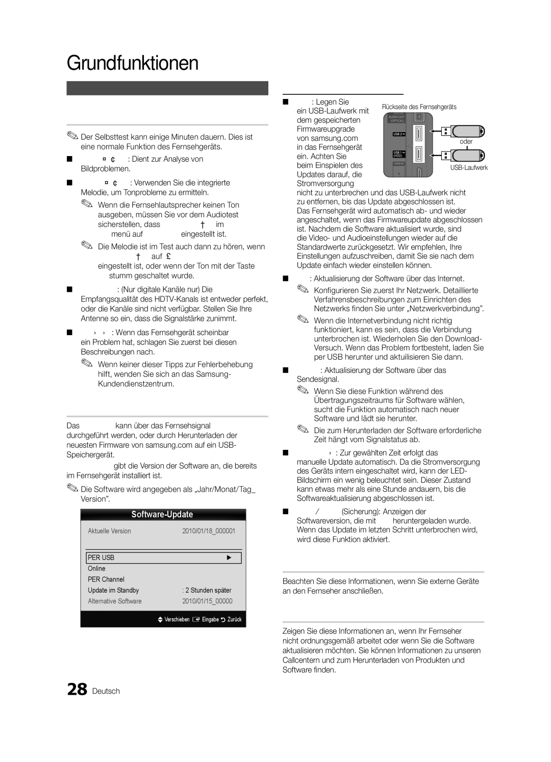 Samsung UE40C8790XZXZG, UE65C8790XSXZG manual Eigendiagnose, Software-Update, HD-Anschlussplan, Samsung kontaktieren 