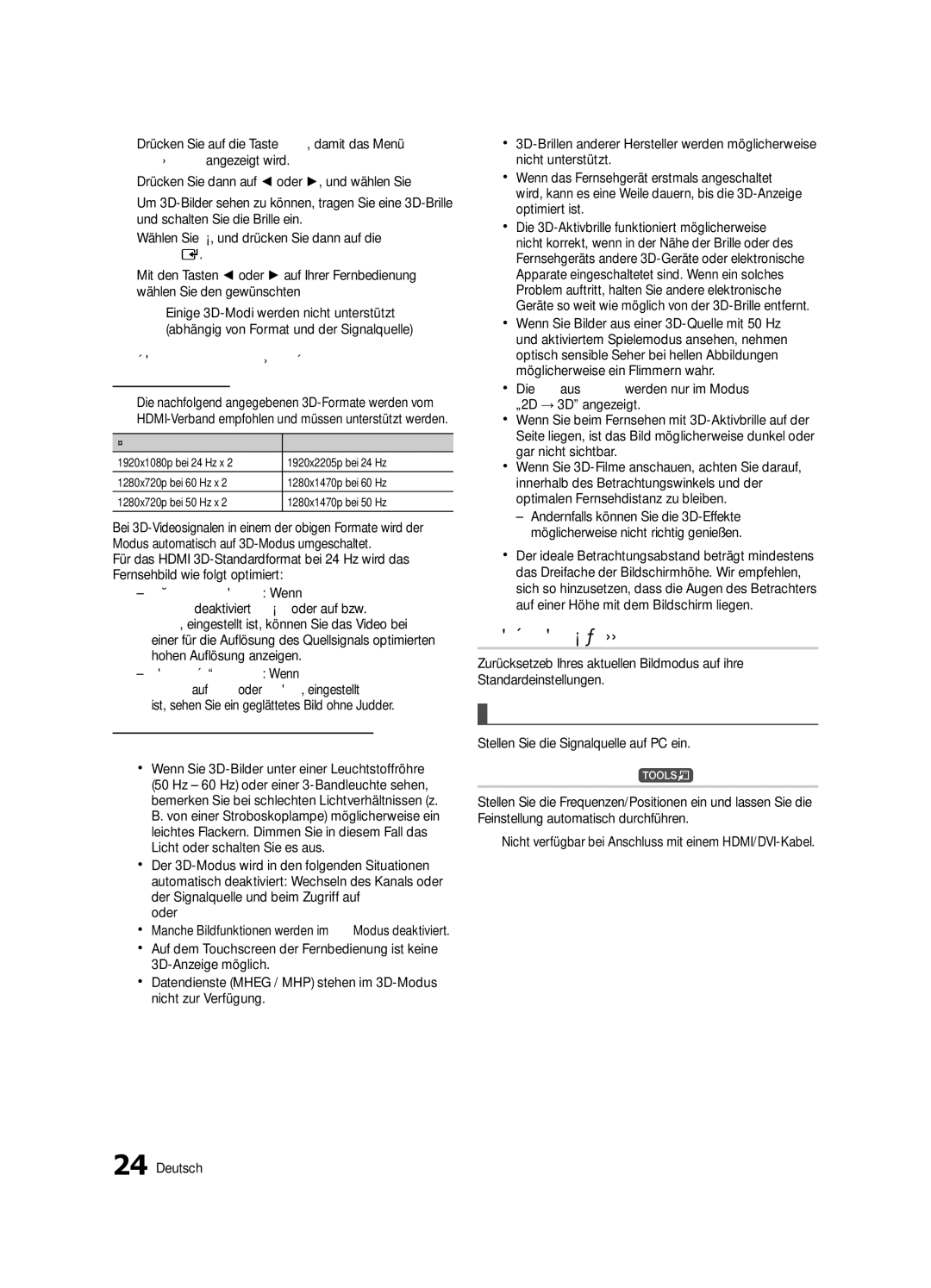 Samsung UE40C9000ZWXXH Bild zurücksetzen OK / Abbr, Autom. Einstellung t, Einstellen des Fernsehgeräts mithilfe Ihres PCs 