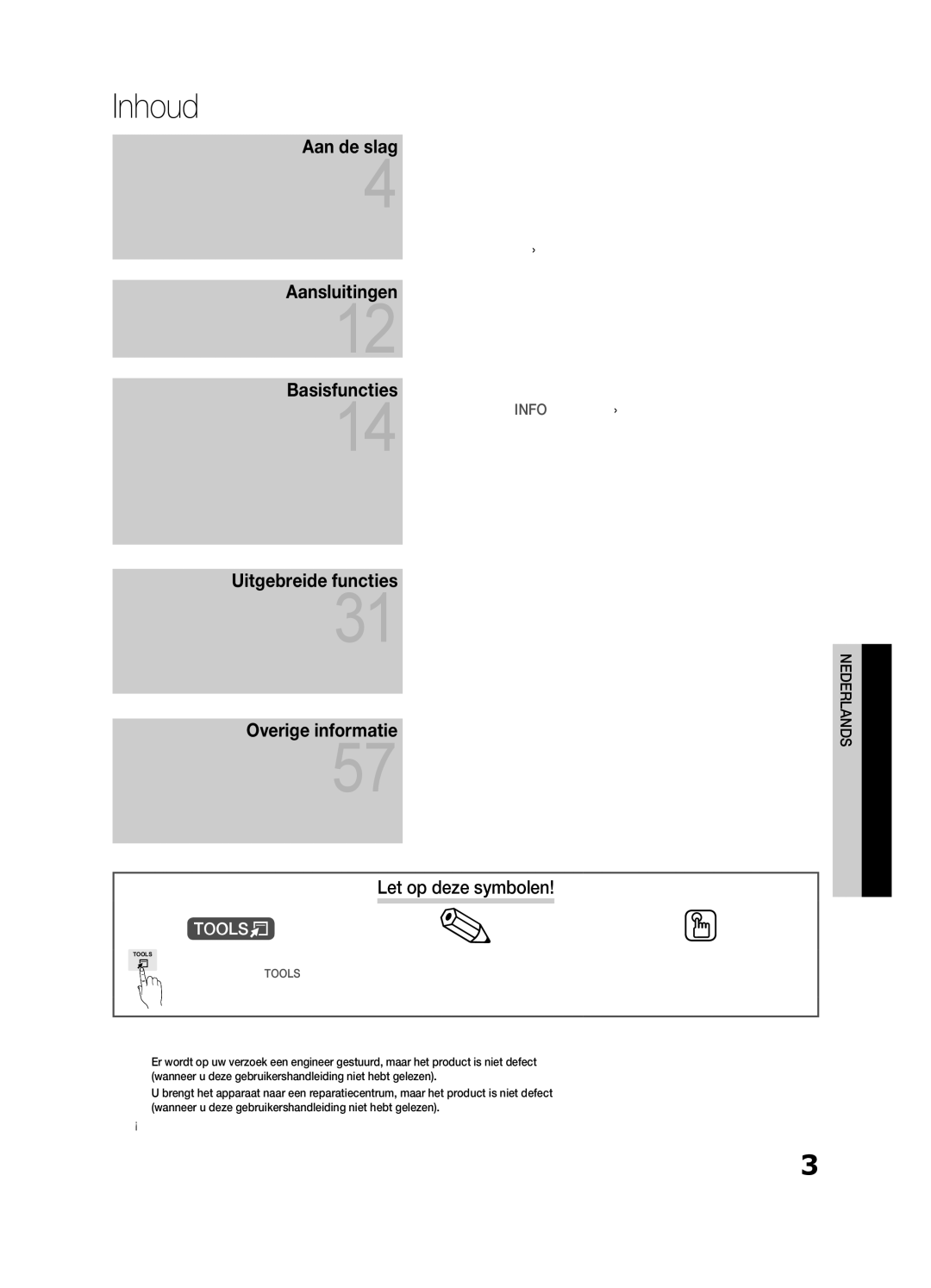 Samsung UE40C9000ZWXXH manual Inhoud, Let op deze symbolen, Opmerking 