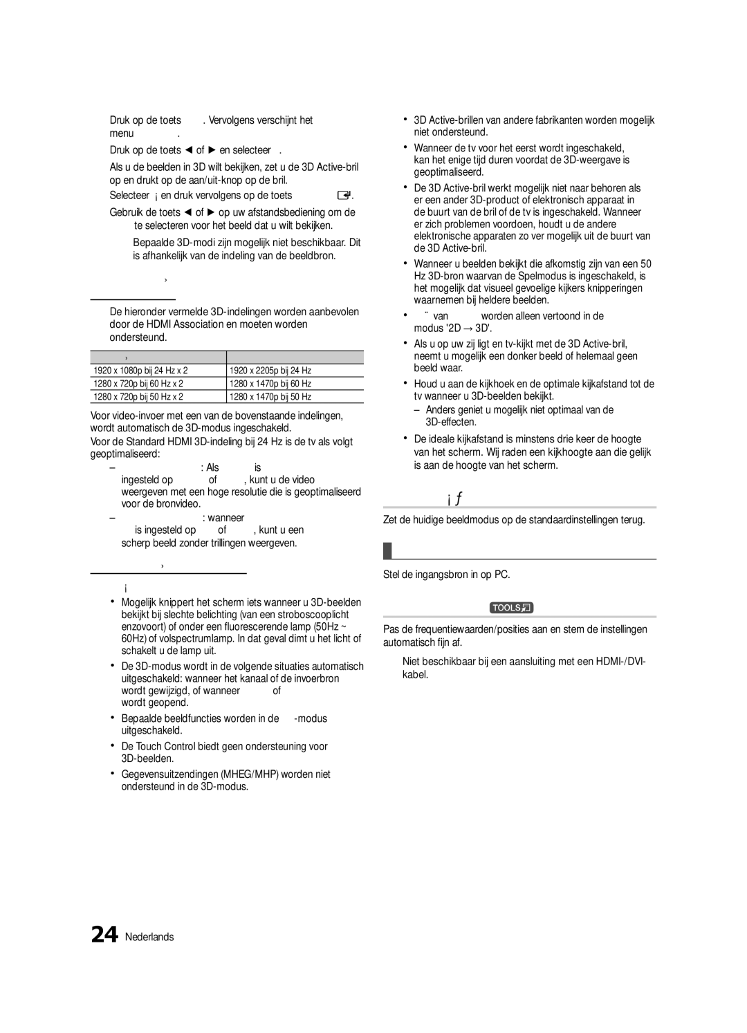 Samsung UE40C9000ZWXXH manual Beeld resetten OK / Annuleren, Autom. afstellen t, De tv instellen voor uw pc 