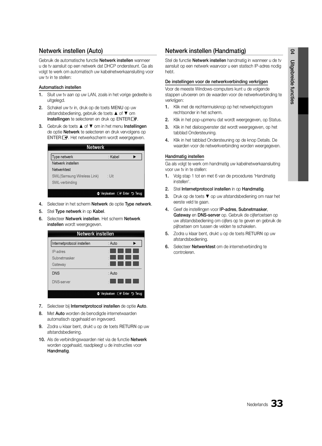 Samsung UE40C9000ZWXXH manual Netwerk instellen Auto, Netwerk instellen Handmatig 