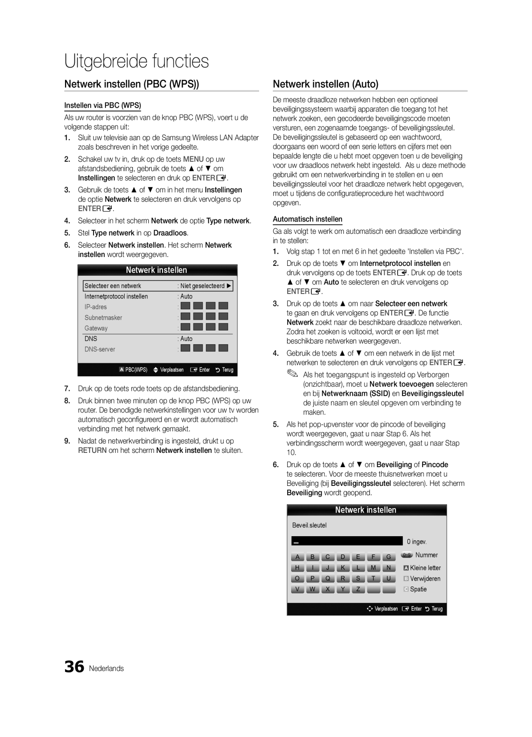 Samsung UE40C9000ZWXXH manual Netwerk instellen PBC WPS, Druk op de toets rode toets op de afstandsbediening, Spatie 