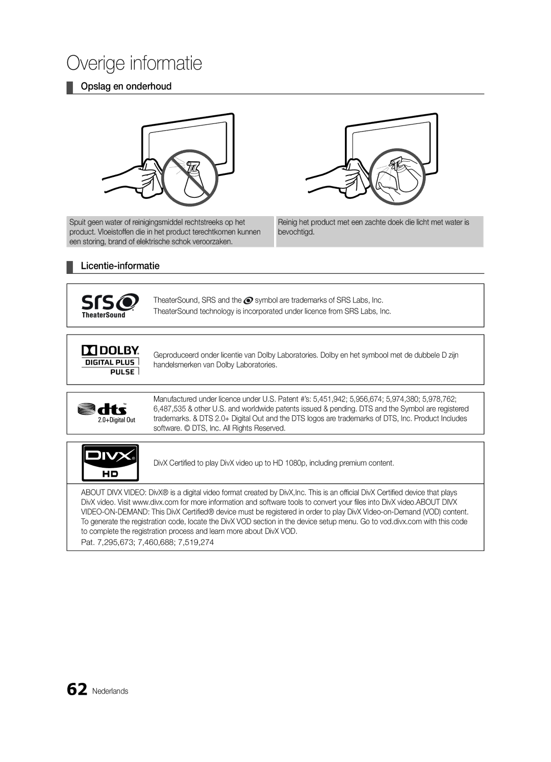 Samsung UE40C9000ZWXXH manual Opslag en onderhoud, Licentie-informatie 