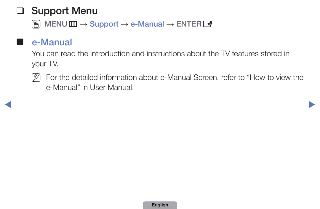 Samsung UE32D5005PWXXE, UE40D5000PWXTK, UE22D5000NWXXN manual Support Menu, OOMENUm → Support → e-Manual → Entere 