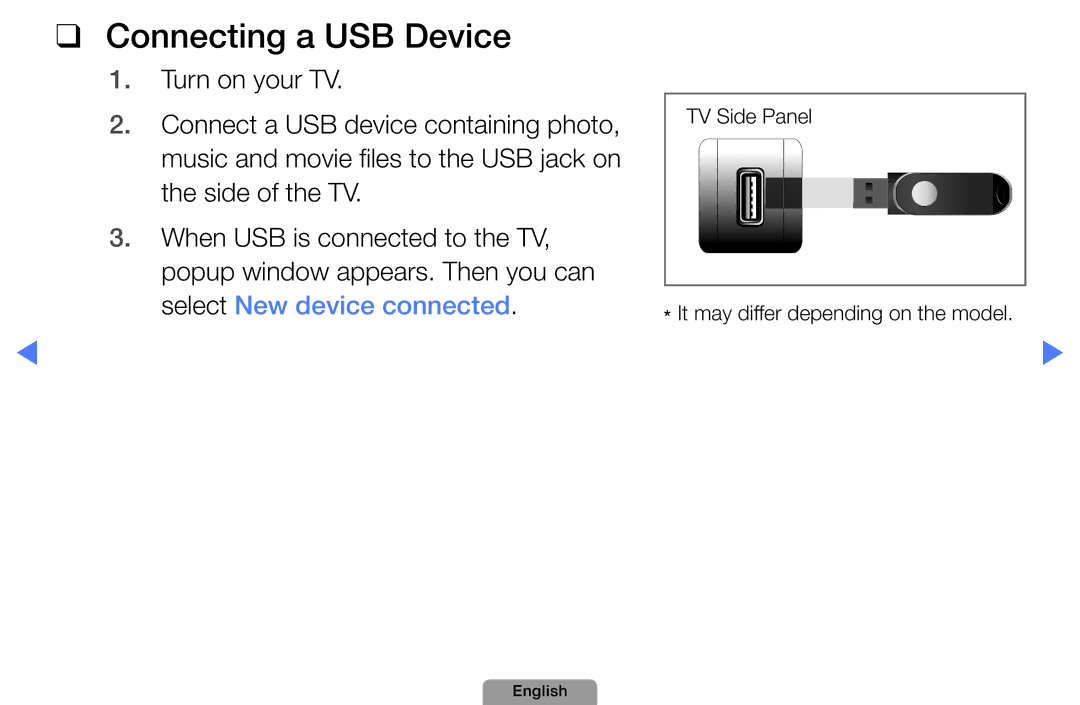 Samsung UE37D5005PWXXE, UE40D5000PWXTK, UE22D5000NWXXN, UE19D4000NWXXN, UE32D4010NWXZG, UE27D5010NWXZG Connecting a USB Device 