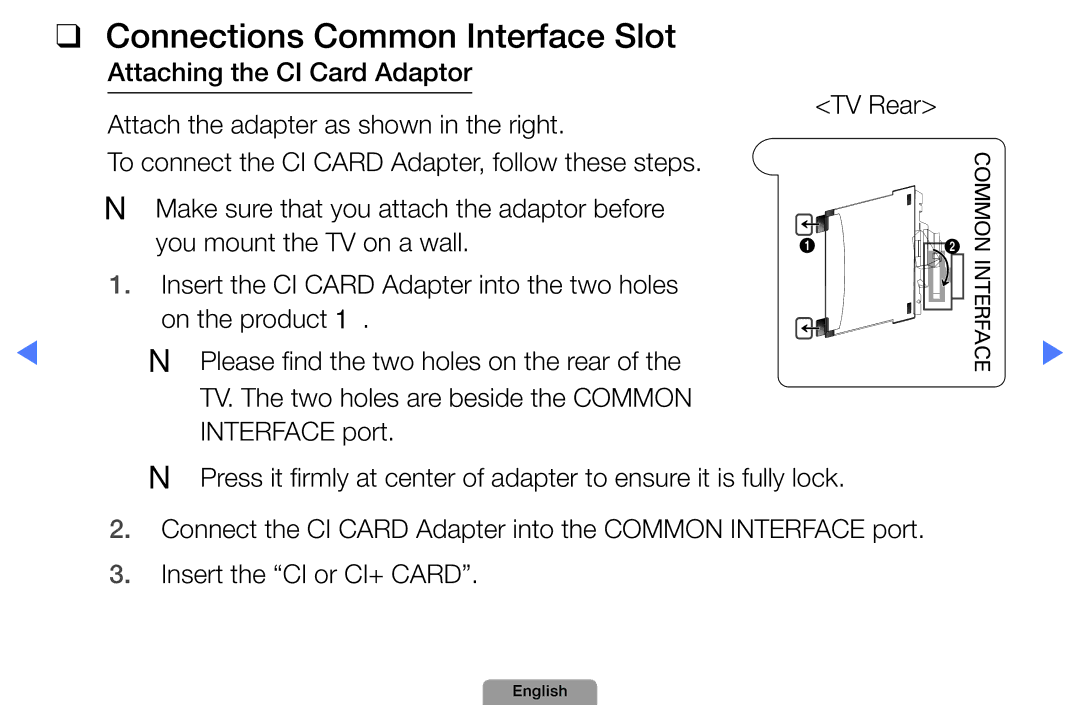 Samsung UE19D4010NWXXN, UE40D5000PWXTK manual Connections Common Interface Slot, NN Please find the two holes on the rear 