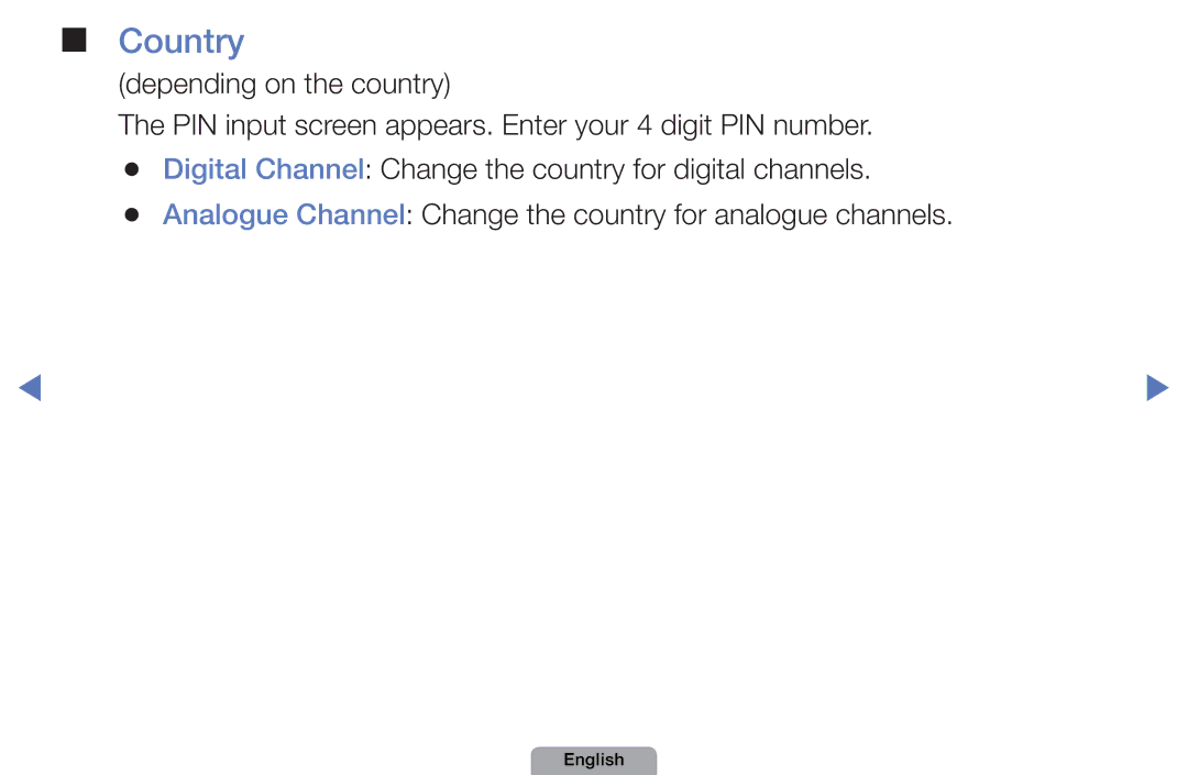 Samsung UE37D5000PWXZG manual Country, Depending on the country, Analogue Channel Change the country for analogue channels 