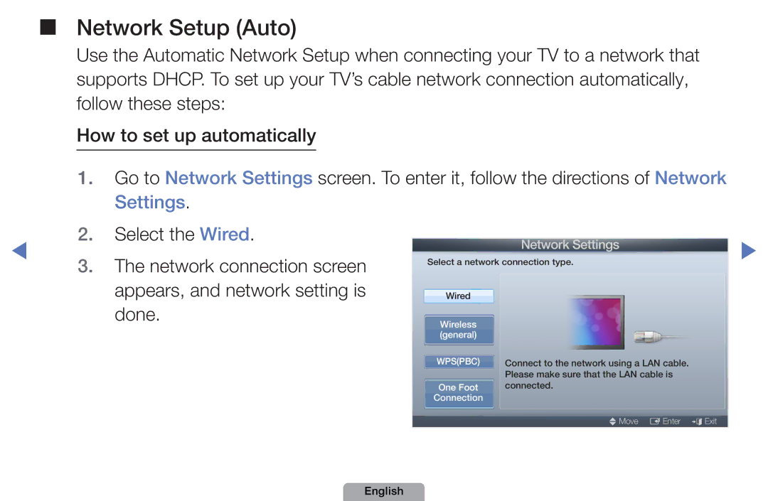 Samsung UE22D5020NWXZT, UE40D5000PWXTK, UE22D5000NWXXN, UE19D4000NWXXN, UE32D4010NWXZG manual Network Setup Auto, Done 