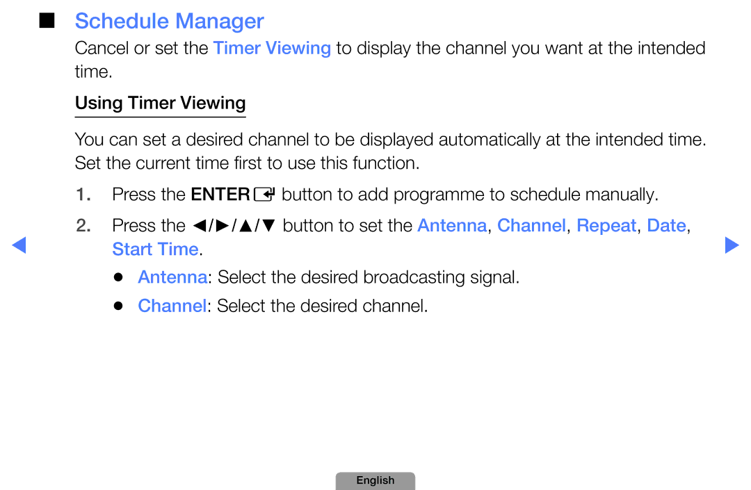 Samsung UE40D5000PWXZT, UE40D5000PWXTK, UE22D5000NWXXN, UE19D4000NWXXN, UE32D4010NWXZG manual Schedule Manager, Start Time 