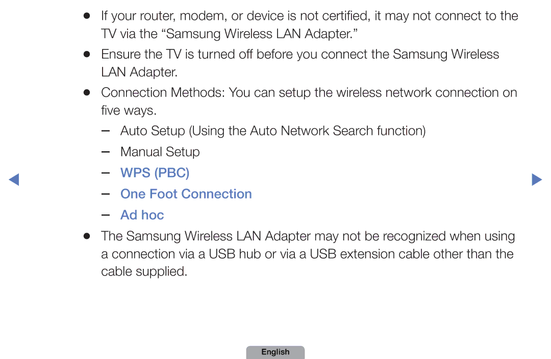 Samsung UE32D4020NWXXH, UE40D5000PWXTK, UE22D5000NWXXN, UE19D4000NWXXN, UE32D4010NWXZG manual One Foot Connection, Ad hoc 